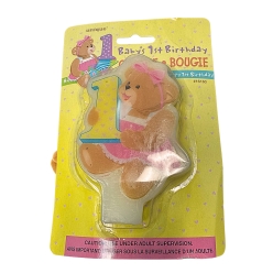 Girl Teddy Bear 1st Birthday Cake Candle